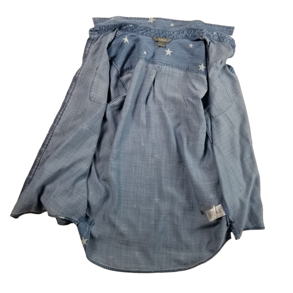 Natural Reflections Button Up Chambray Shirt Womens Sz M Star Print Blue Lyocell - Picture 10 of 14